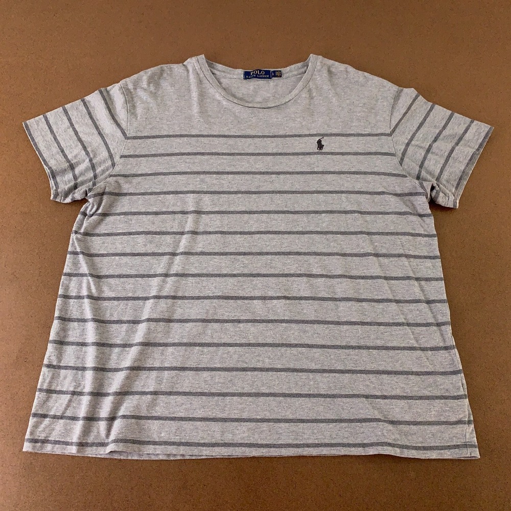 Polo Ralph Lauren Mens Size Large Heather Gray Striped Short SleeveT-Shirt *Flaw
